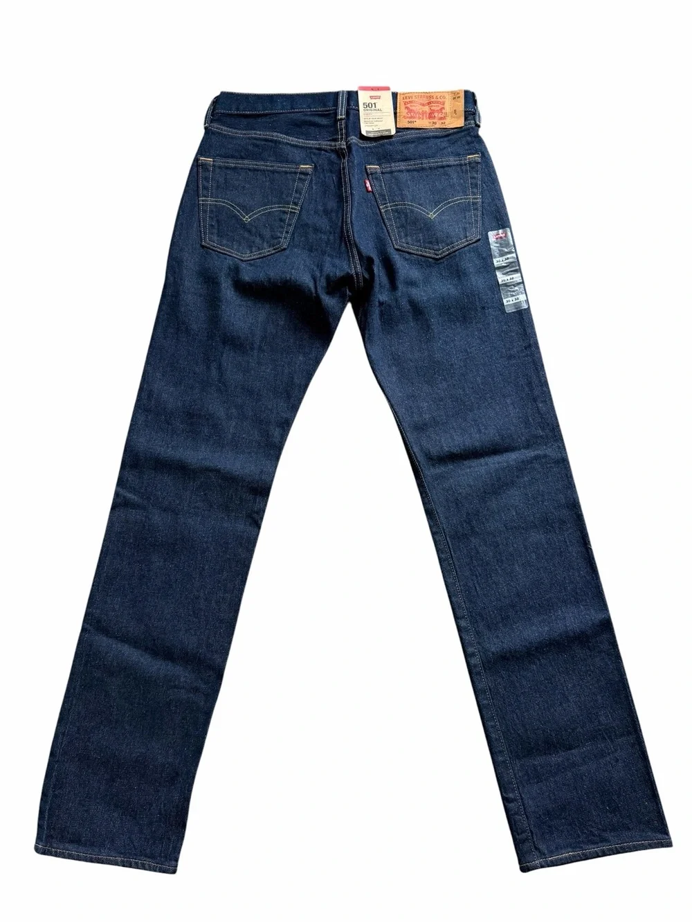 Levis 501 Original Straight Leg Jeans Mens 30x32 Dark Blue Denim Low Stretch NWT